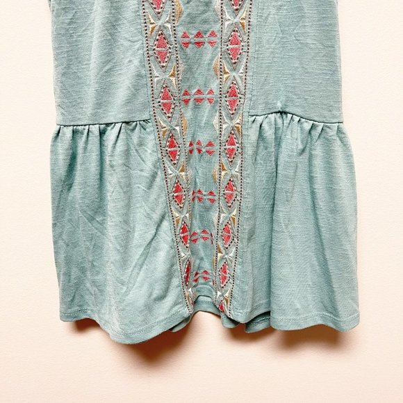 LIVING DOLL Teal Tribal Embroidered Baby Doll Tank Top Size S - Picture 4 of 10